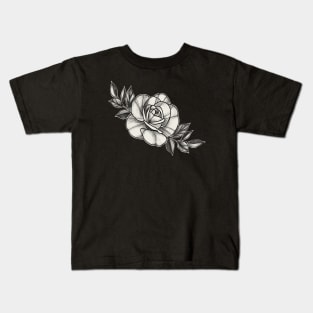 Peony Black and White Flower Sketching Desing Kids T-Shirt